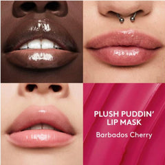 Fenty Skin Plush Puddin' Barbados Cherry close-up shows nourishing texture and a light scent for lip care