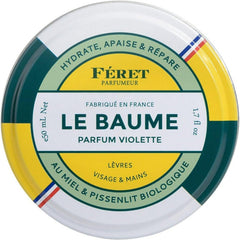 Feret Parfumeur Le Baume Violette jar shows rich texture for hydrating lips and skin.