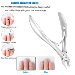 FERYES cuticle clippers 1/2 jaw closeup blade emphasizes sharp edge and durability.