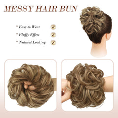 FESHFEN wavy curly hair piece worn demonstrates quick updo styling.