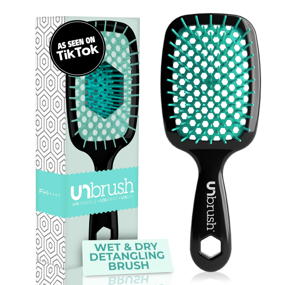 FHI Heat UNbrush closeup shows DuoFlex bristles delivering painless detangling.