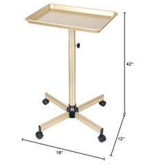 Findabetter champagne gold salon tray on wheels enables quiet, smooth movement around the studio.