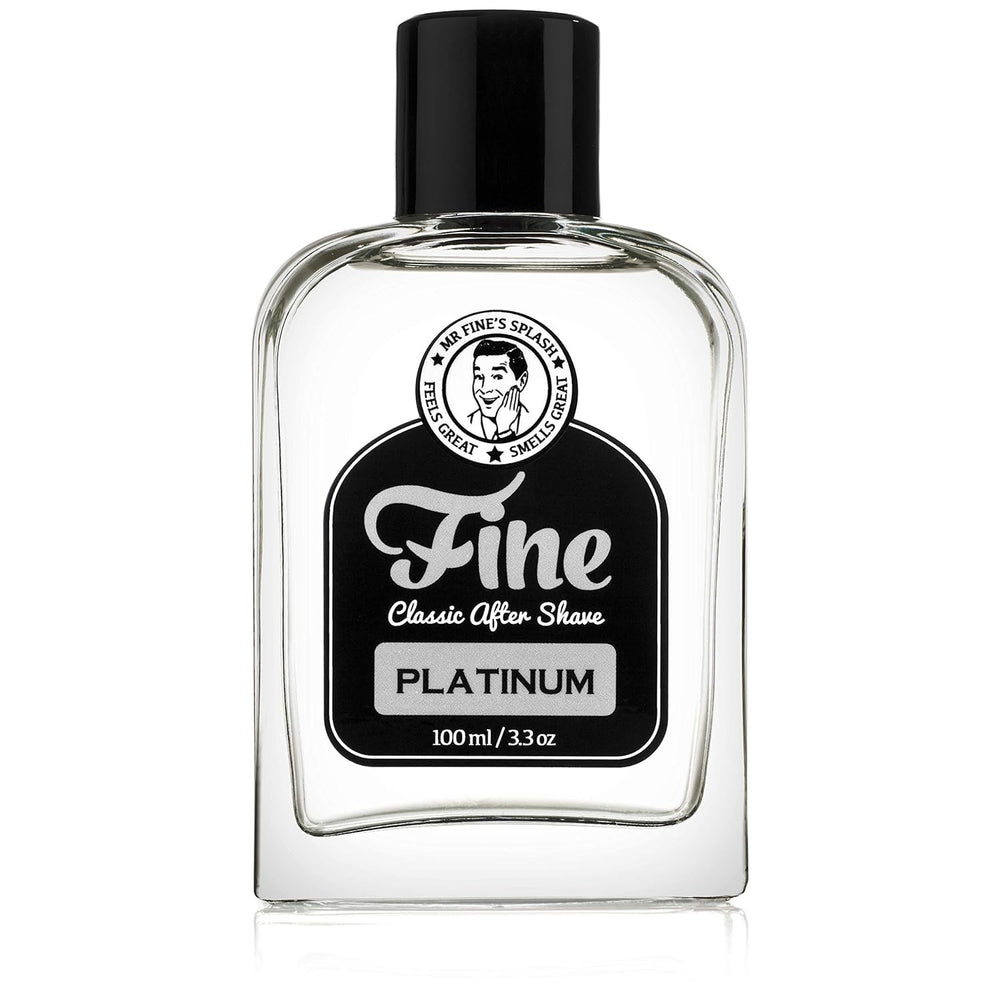 Fine Mr Fine Aftershave platinum bottle in classic barbershop setting