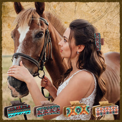FineCheer beige leather clip adds easy, comfortable western flair to hair.