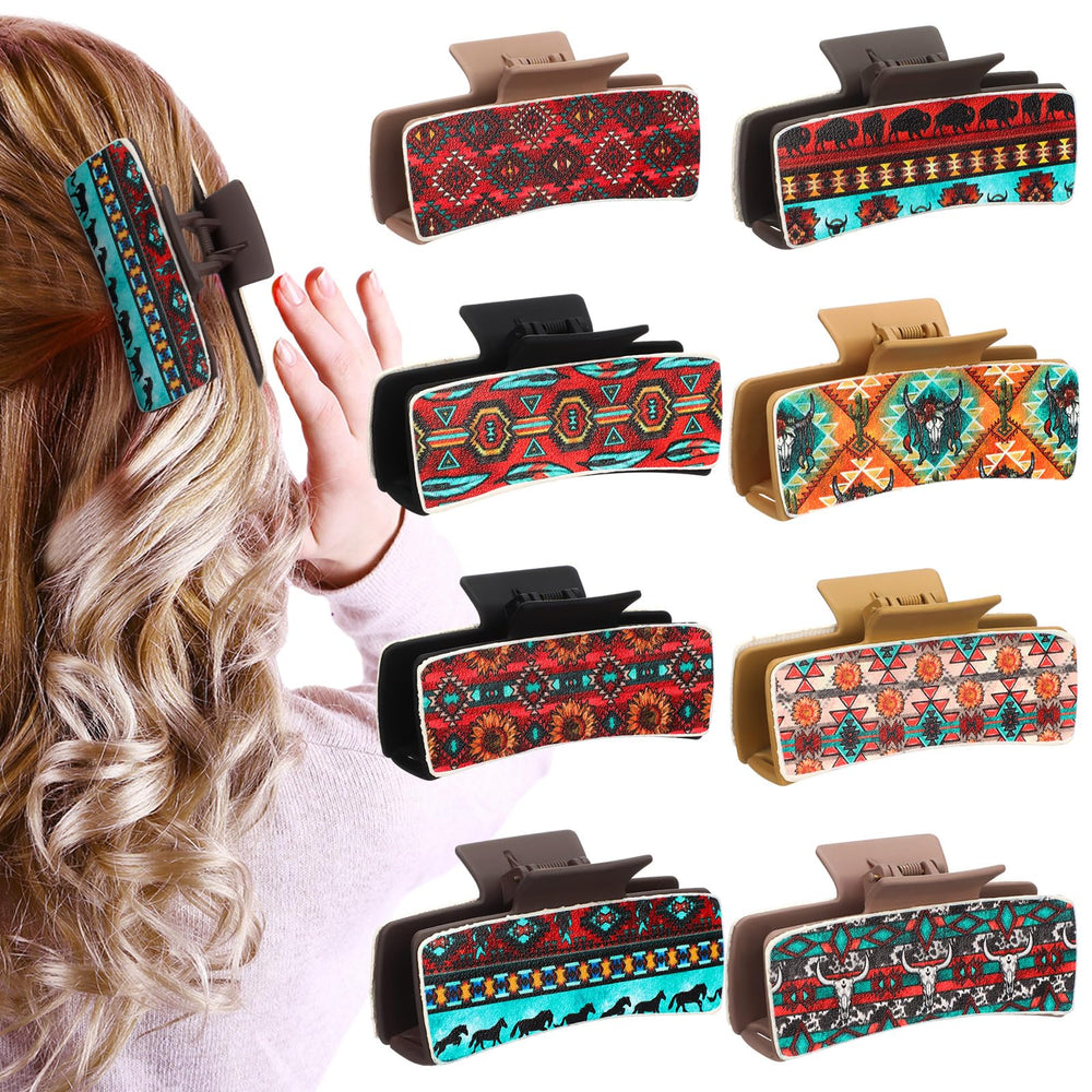 FineCheer western leather hair claw clip in brown provides secure all-day hold.