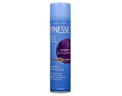 Finesse extra-hold spray dispense close-up shows fine mist