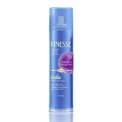 Finesse Extra Hold Unscented hairspray bottle showing fragrance-free, long-lasting hold