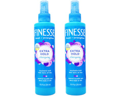 FINESSE finish-strengthen hairspray bottle close-up showing long-lasting hold and shine