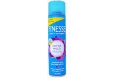 FINESSE humidity-resistant hairspray bottle showing anti-frizz capability.
