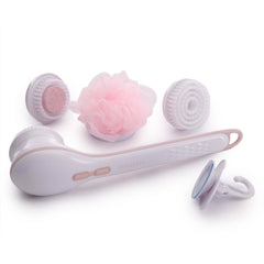 Finishing Touch Flawless Cleanse Spa features a long handle for hard-to-reach areas during cleansing.