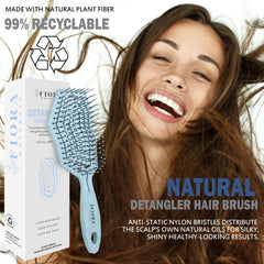 Fiora Naturals Detangler Brush used on wet and dry hair showing versatility.