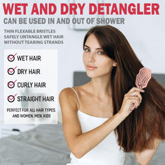 Fiora Naturals detangler brush on wet hair for faster drying.