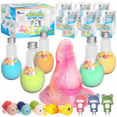 Firekoto rainbow bath bombs kit with vibrant color swirls for kids.