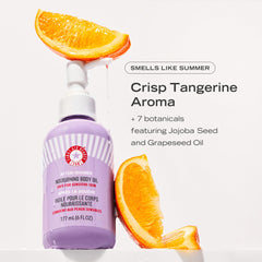 First Aid Beauty after-shower nourishing body oil texture highlighting lightweight, non-greasy hydration