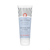 First Aid Beauty Pure Skin Face Cleanser bottle closeup for gentle makeup removal