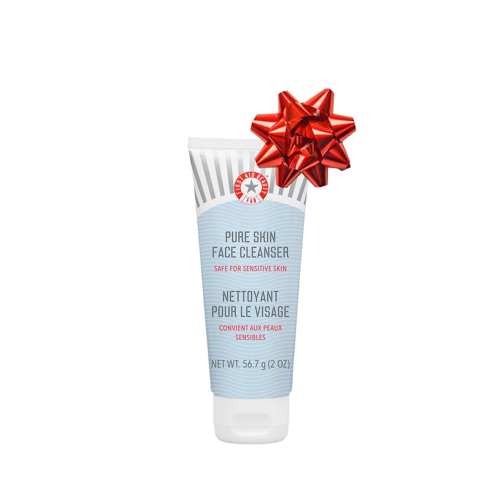 First Aid Beauty Pure Skin Face Cleanser bottle front view for gentle makeup removal