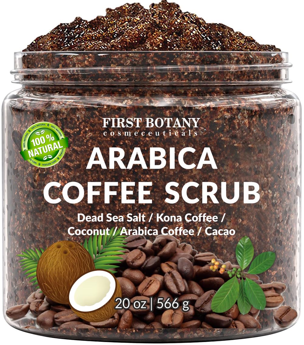 First Botany coffee scrub bottle for at home exfoliation and pampering