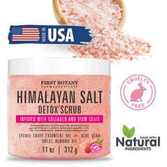 First Botany Himalayan Salt Scrub close-up reveals natural nutrients for nourishing exfoliation.