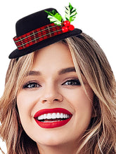 Firuilo Christmas headband with mini top hat and black plaid band for festive photo-ready style.