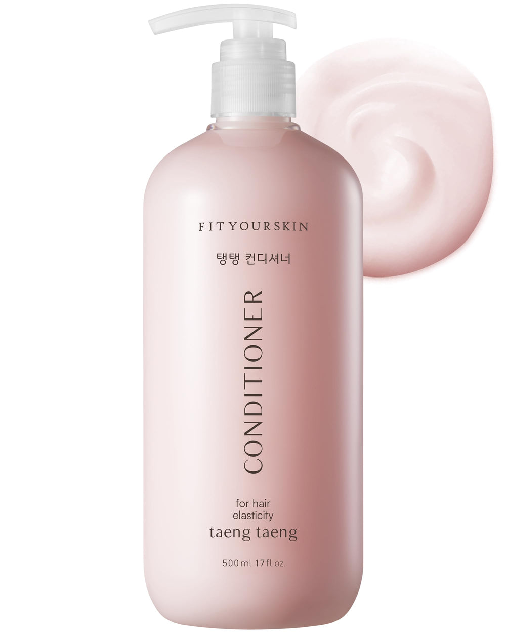 FIT YOUR SKIN TAENG TAENG Elasticity Conditioner bottle on shelf promotes fuller hair and rosy fragrance.