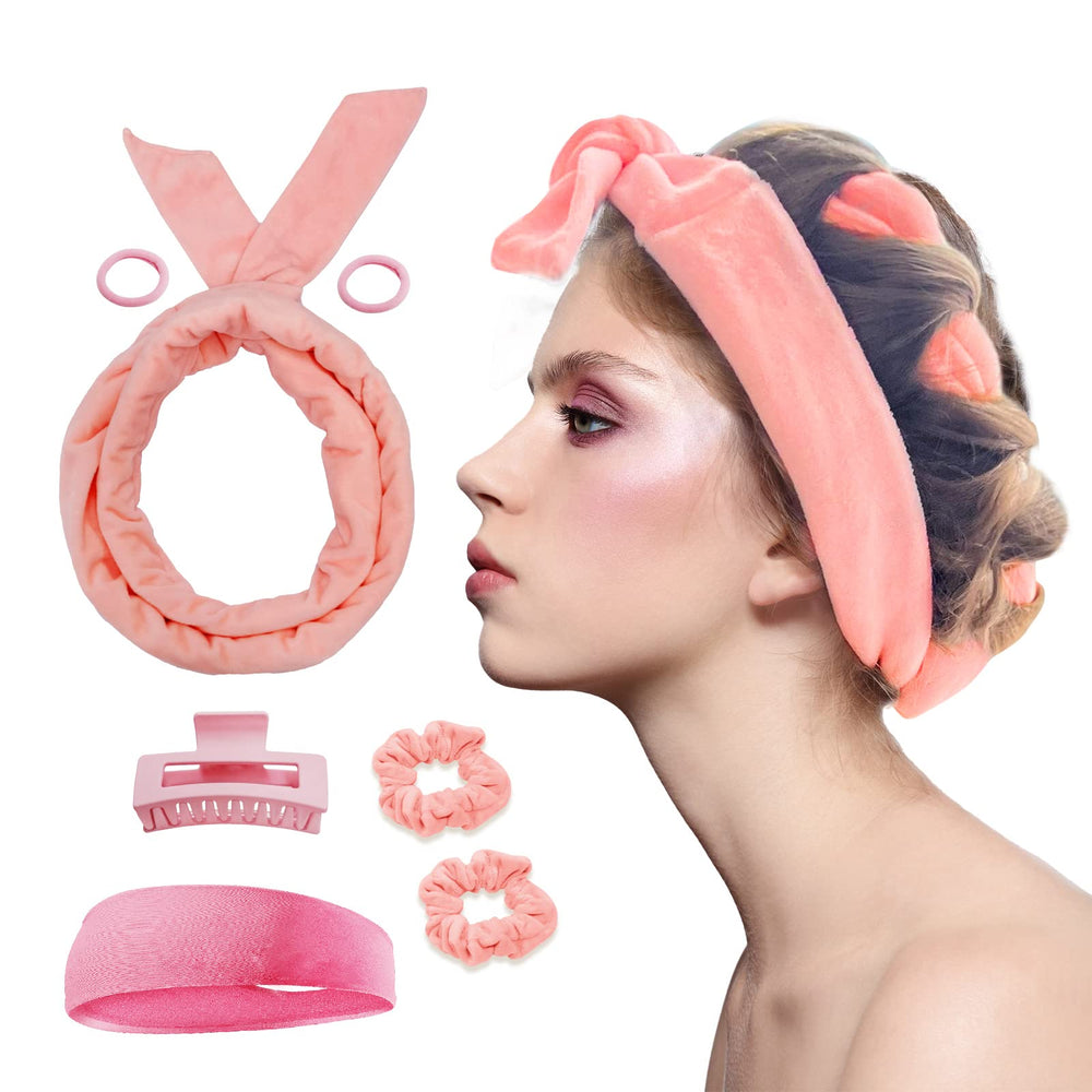 Fitifun velour curling headband pink close-up showing plush texture for gentle heatless curls.