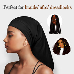 Fittia bonnet on dreadlocks at sleep preserves moisture for next morning.