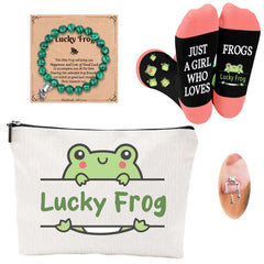 FJHAIY frog gift set cosmetic bag close up highlighting durable cotton canvas for travel