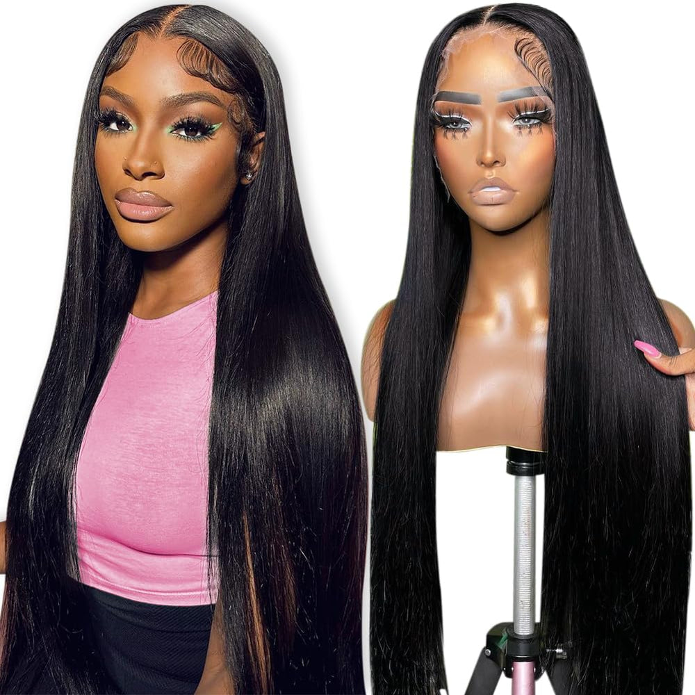 Flady 28-inch straight HD lace-front wig front view with natural baby hairs for daily wear.