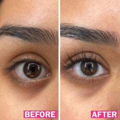 FLASHSERUM before-after lashes demonstrates potential length and curl without extensions.