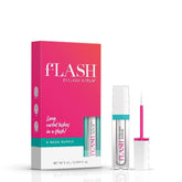 FLASHSERUM mini bottle close-up for travel-friendly lash nourishment and daily use.