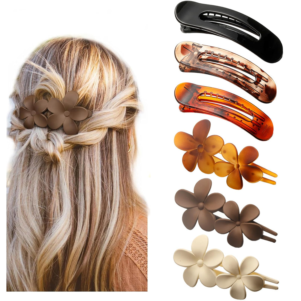 Flat Hair Clips six-piece tortoise pack showing durable, secure styling for everyday wear
