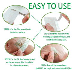 Flatoedu waterproof film application provides a secure, breathable cover for tattoos.