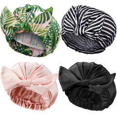 Floraltop striped bowknot nylon shower cap keeps hair dry and comfortable