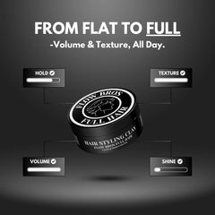 Flow Bros hair clay dispensing pump demonstrates all-day hold without stiffness.