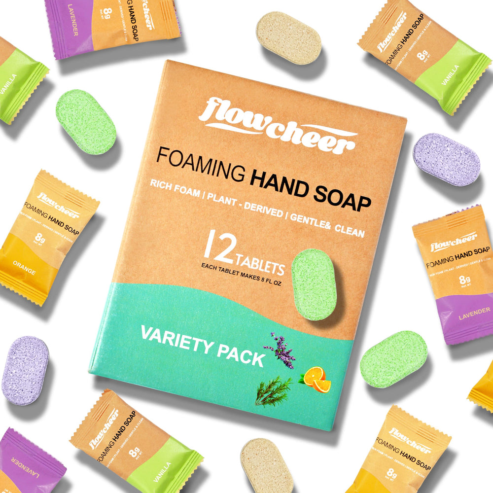 Flowcheer refill tablets 12-pack ready for eco-friendly handwash refills.