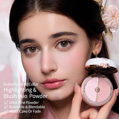 Flower Knows blush duo compact reveals peach and pink two-tone shades for versatile looks.