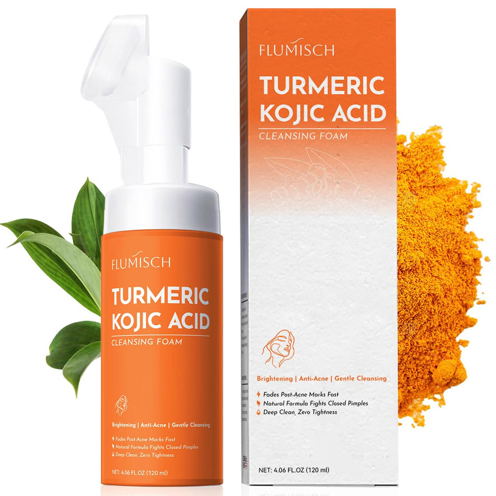 FluMisch Turmeric Kojic Face Wash bottle showing brightening cleanse for radiant skin.