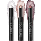 FOCALLURE 3pcs 2in1 eyeshadow pen swatches show rich color payoff for quick looks.