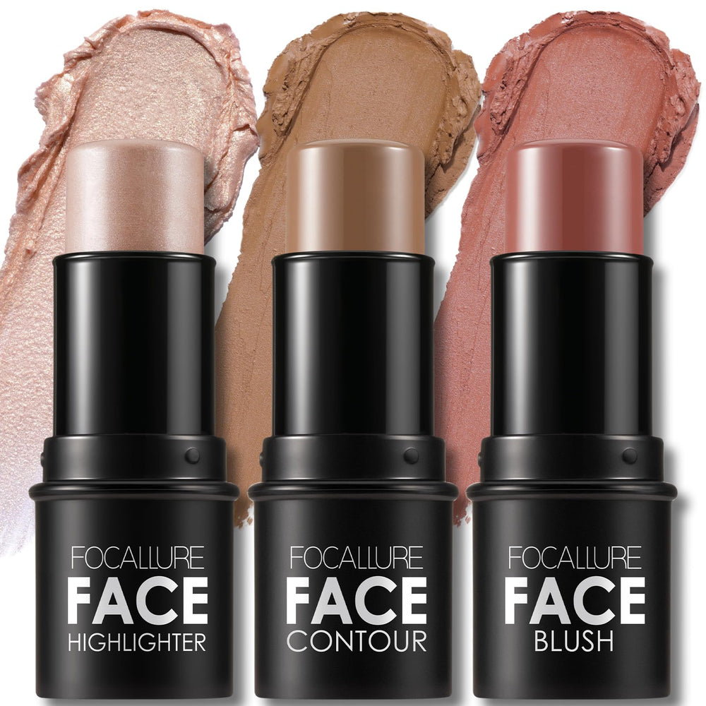 FOCALLURE 3 Pcs Contour Sticks packaging highlights portable makeup for quick sculpting