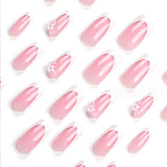 Foccna press-on nails 3D flower pink detail highlights elegant nail art possibilities.