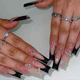 Foccna press-on nails long rhinestone pink for glamorous, party-ready wear.