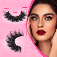 Focipeysa cat-eye D Curl dramatic lashes pack showing outer corner lift for bigger-eyed look.