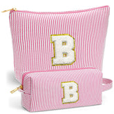 Fohufo initial makeup bag in pink with pink-letter-b design for easy travel organization