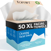 FOMIN cleansing facial towel XL packfront shows extra-large, tear-resistant design for easy makeup removal.