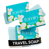 FOMIN jasmine paper soap pack showing portable sheets for on-the-go clean hands.