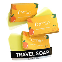 FOMIN paper soap sheets travel size shown for compact on-the-go hand cleaning.