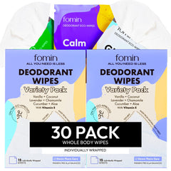 fomin travel deodorant wipes 30-count variety pack for on-the-go freshness