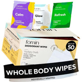 FOMIN travel deodorant wipes 50-count variety pack for on-the-go freshness.