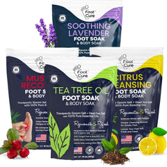 Foot Cure premium epsom-salt foot soak packaging for at-home foot care.