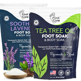 FOOT CURE tea tree oil lavender soak bottle pour promotes spa-like foot care at home